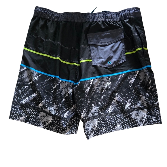 George Men XL (40-42) Black Blue Abstract Patterned 9" Swim Shorts Drawstring - Picture 2 of 9